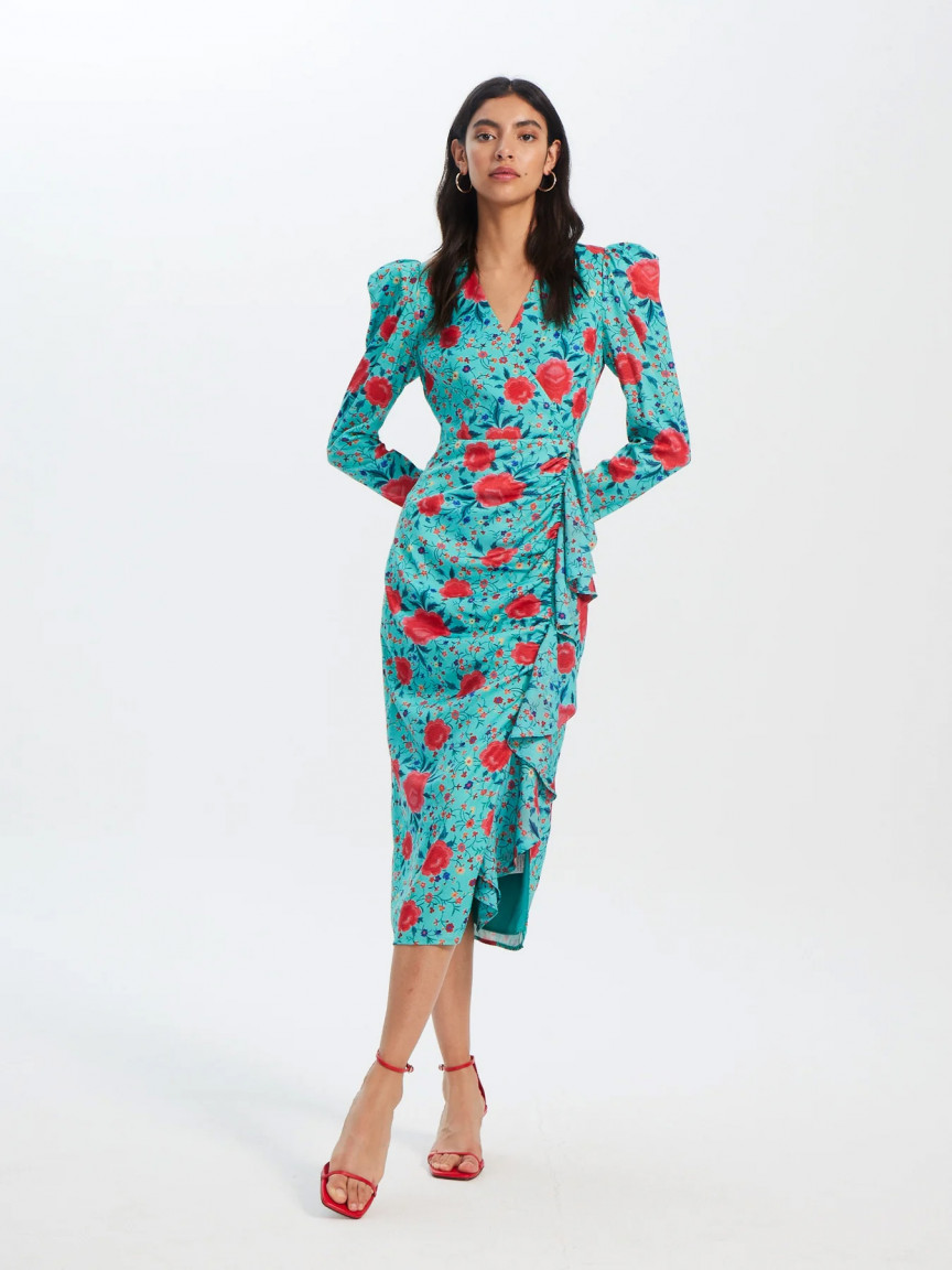 Carmen Manila Vestido Midi Estampado Con Volante Mioh - Basileia