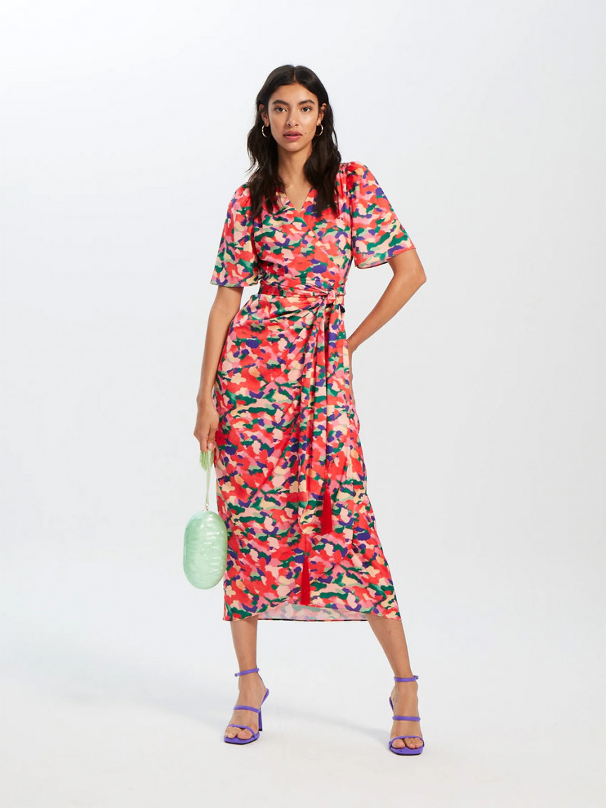 Inés Summer Vestido Wrap Midi Manga Corta Estampado Mioh - Basileia