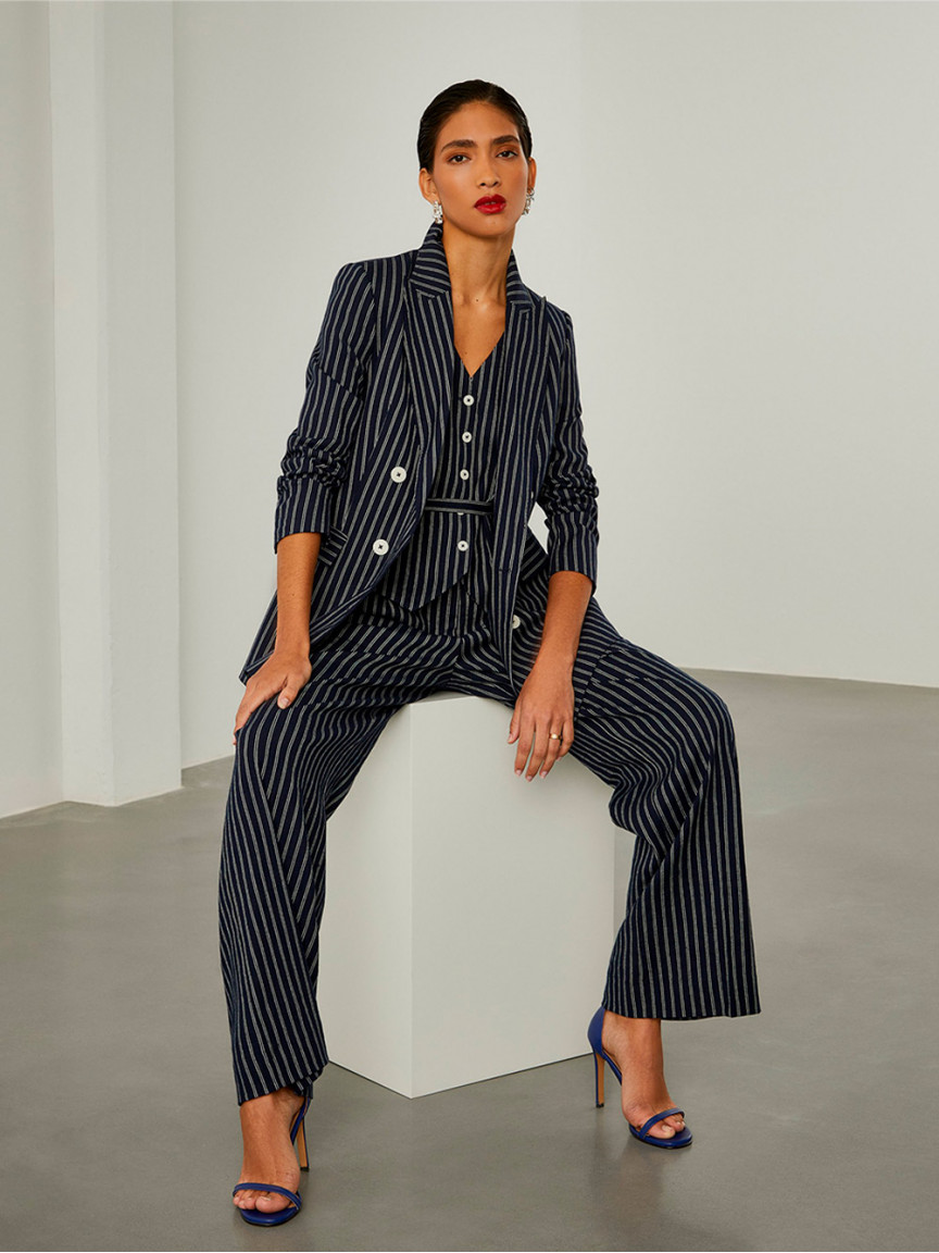 Blazer Cruzado con Estampado de Rayas Lion of Porches