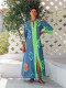 Kaftán Azul Bordado Largo Nema Resort Wear