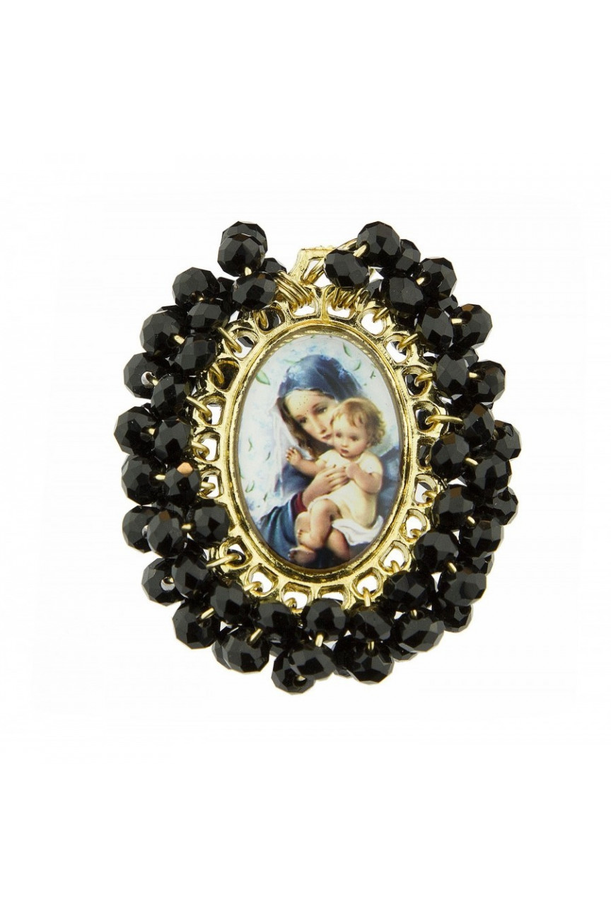Medalla religiosa Virgen con niño mediana negro