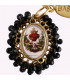 Medalla religiosa pequeña Sagrado Corazón flores negro Basileia