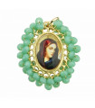 Medalla religiosa Virgen María pequeña verde turquesa