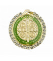 Medalla redonda esmaltada cruz con strass verde claro
